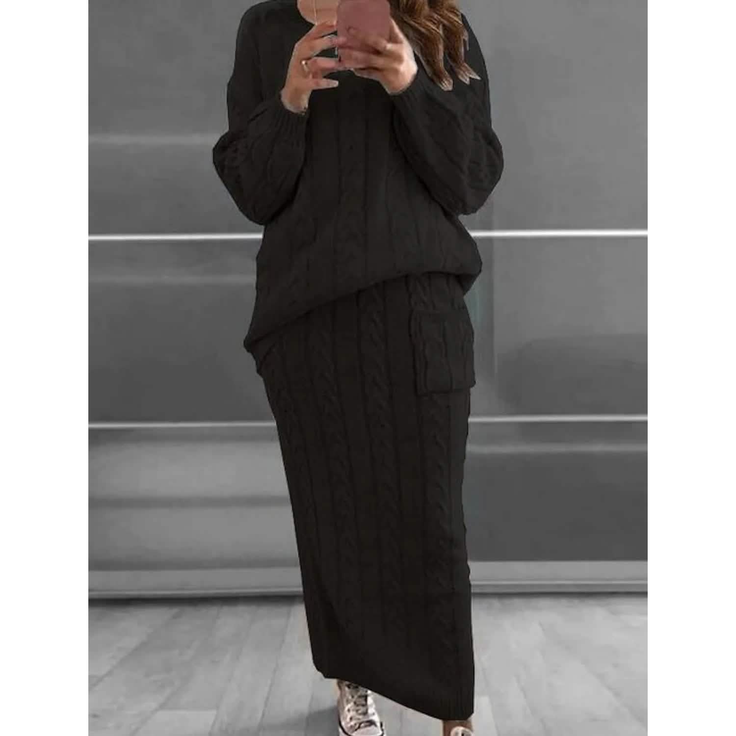 Women's Pocket Knitted Patchwork Solid Casual Long Sleeve Loose Sweater DailySale