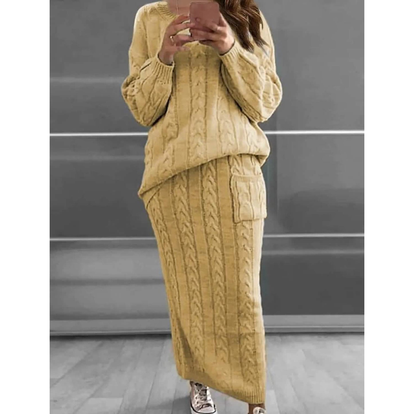 Women's Pocket Knitted Patchwork Solid Casual Long Sleeve Loose Sweater DailySale