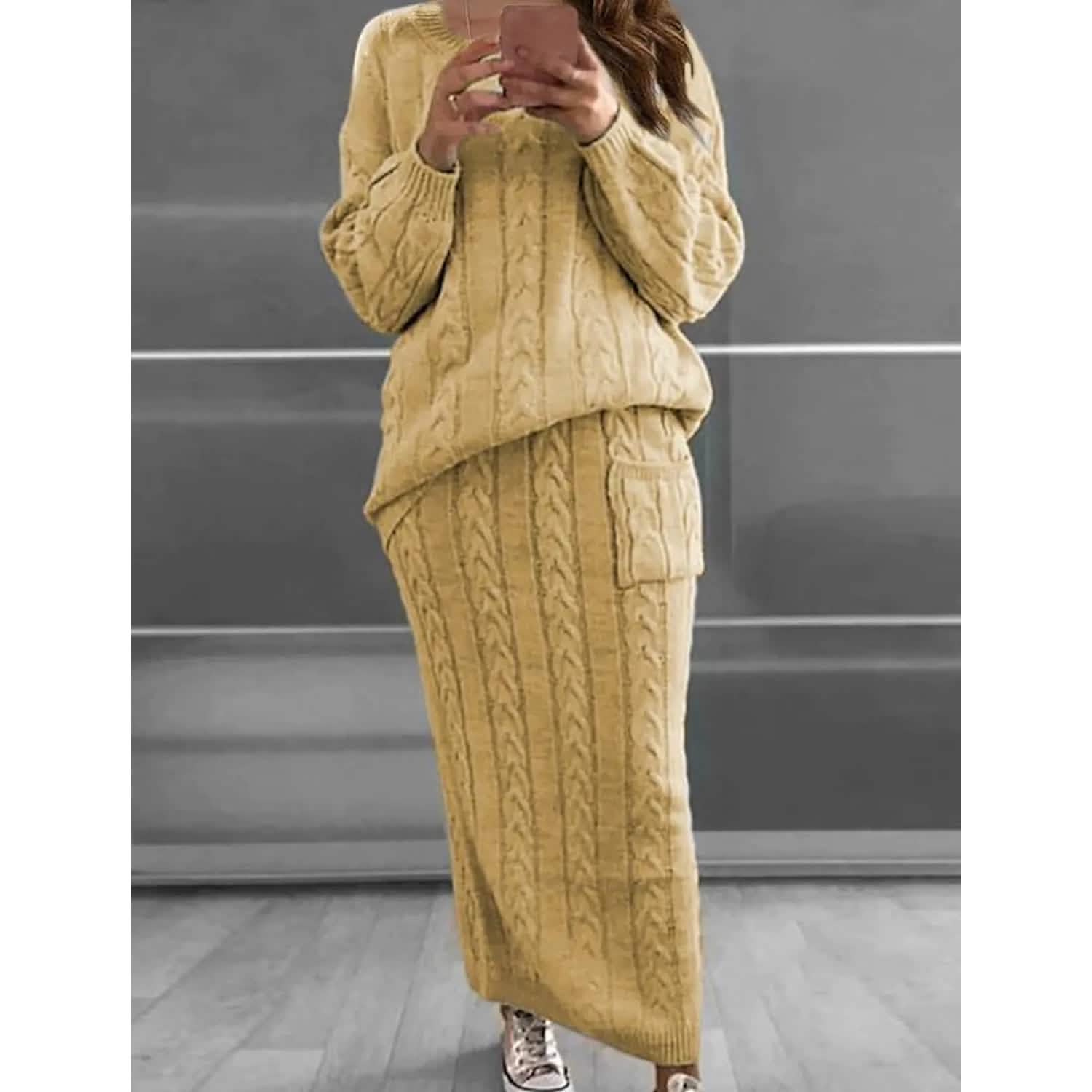 Women's Pocket Knitted Patchwork Solid Casual Long Sleeve Loose Sweater DailySale