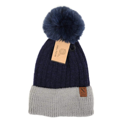Women's Pom Pom Two-Tone Knit Winter Hat DailySale
