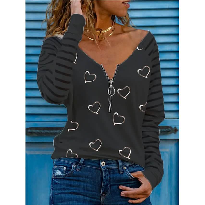 Women's Printed V Neck Sexy Loose Top DailySale