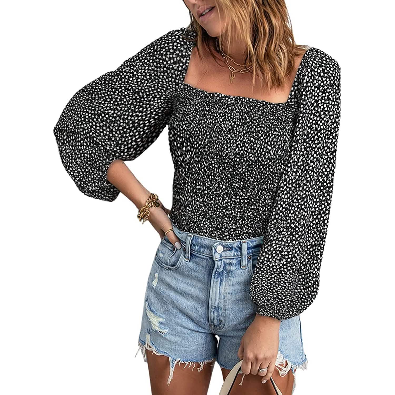 Women's Puff Long Sleeve Square Neck Tops DailySale