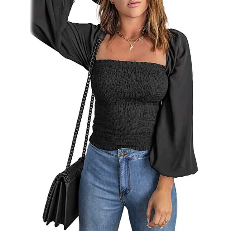 Women's Puff Long Sleeve Square Neck Tops DailySale