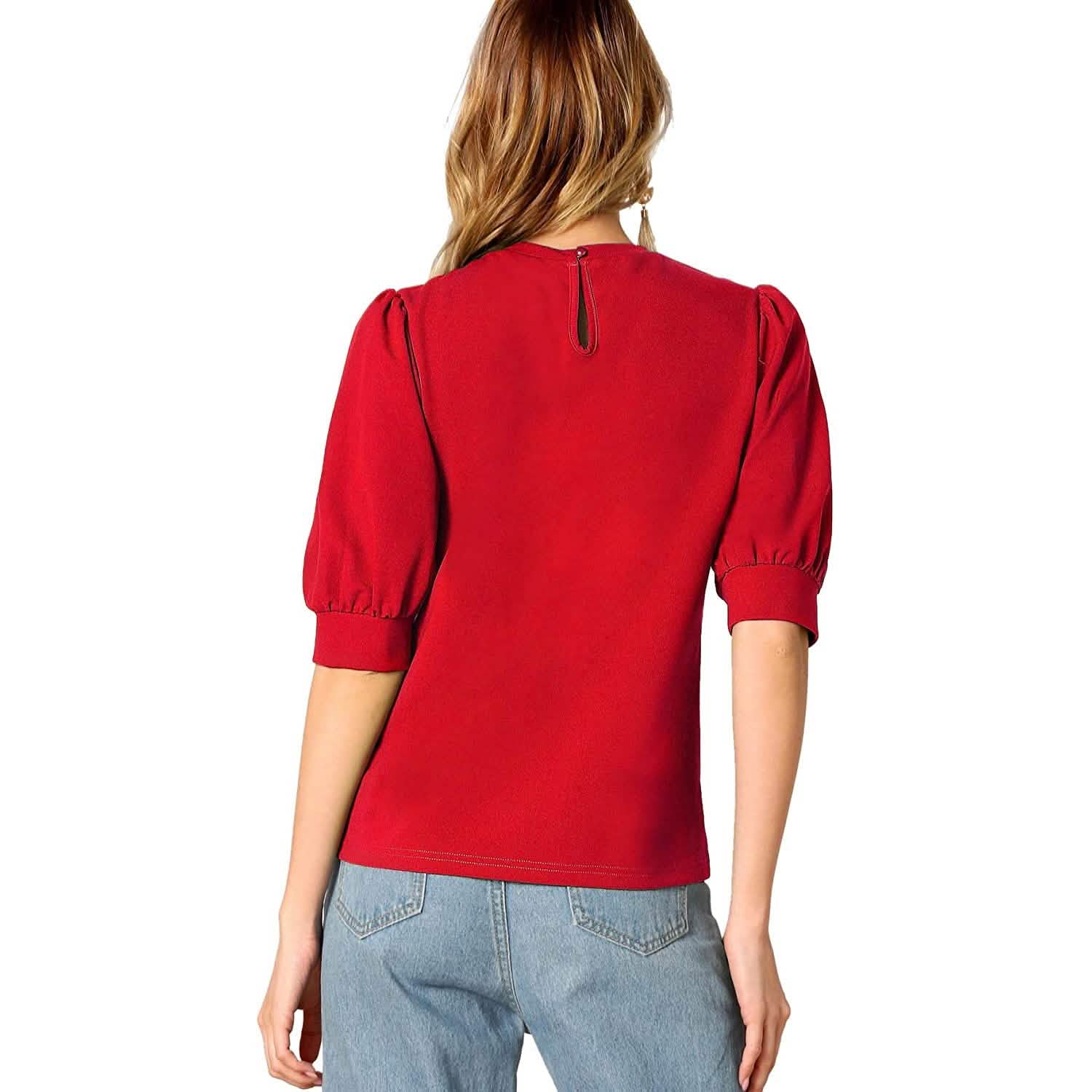 Women's Puff Sleeve Pullover Keyhole Back Blouse DailySale