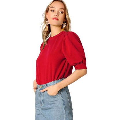 Women's Puff Sleeve Pullover Keyhole Back Blouse DailySale