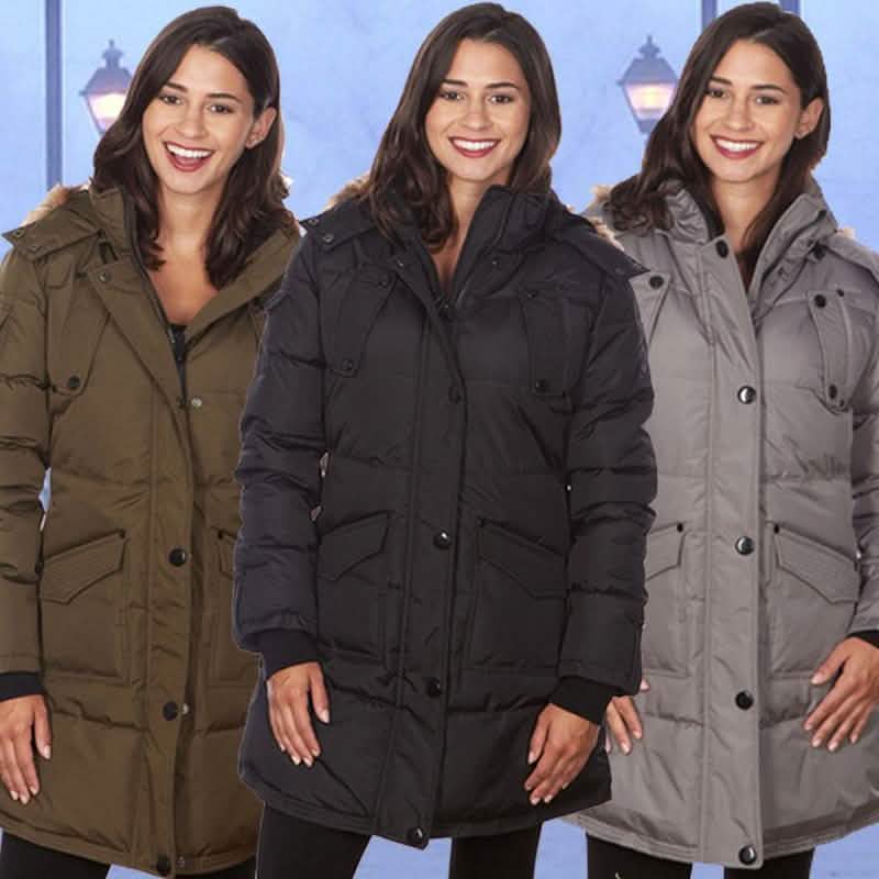 Women's Puffy Coat with Large Pockets and Faux Fur Hood DailySale