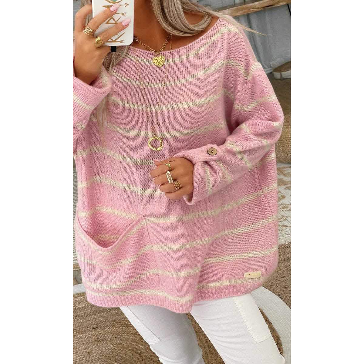 Women's Pullover Jumper Cable Knit Tunic Knitted Print Crew Neck DailySale