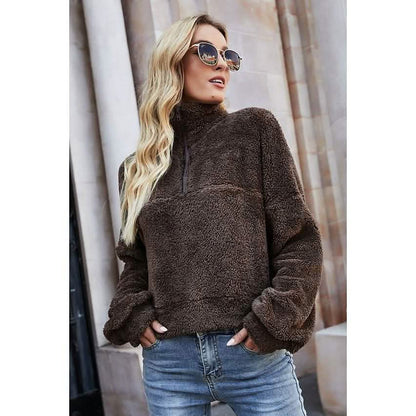 Women's Pullover Plain Quarter Zip Sweatshirt DailySale