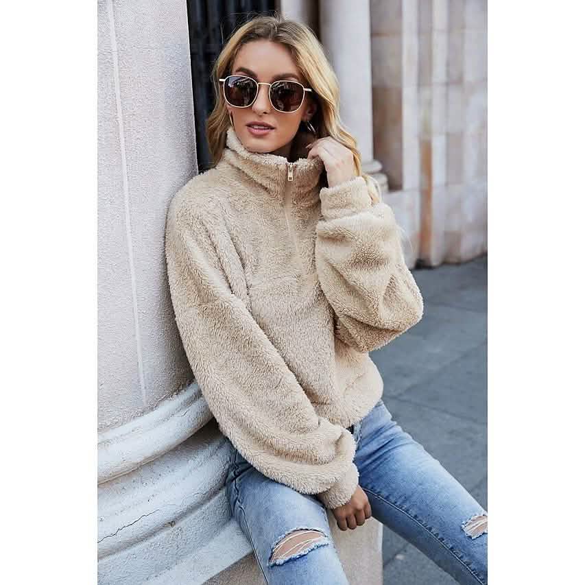 Women's Pullover Plain Quarter Zip Sweatshirt DailySale