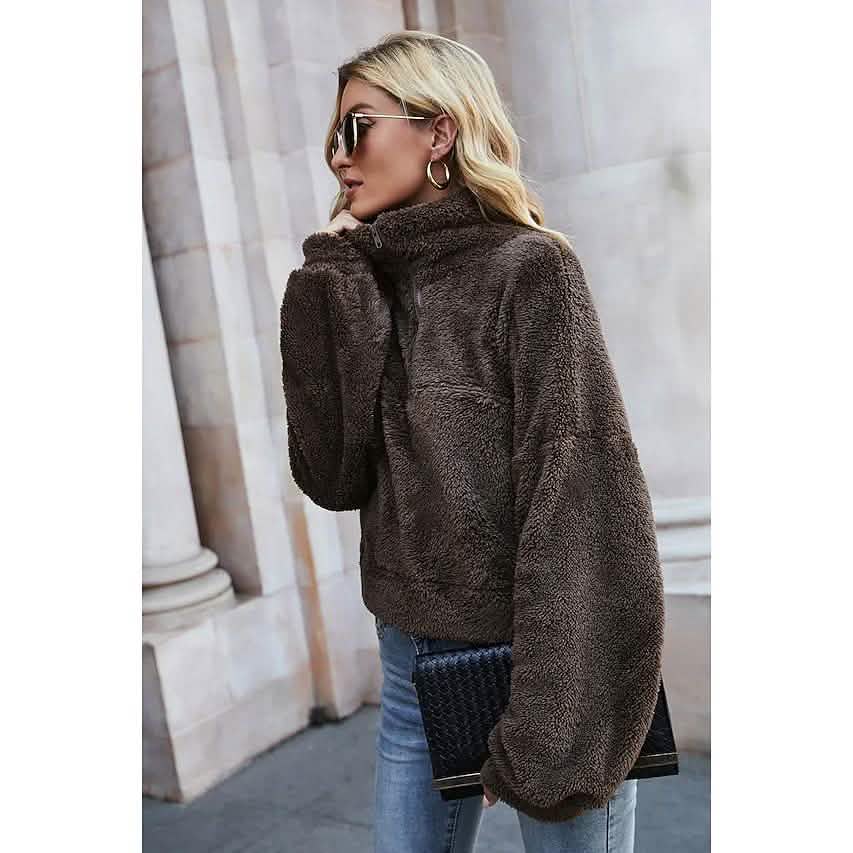 Women's Pullover Plain Quarter Zip Sweatshirt DailySale