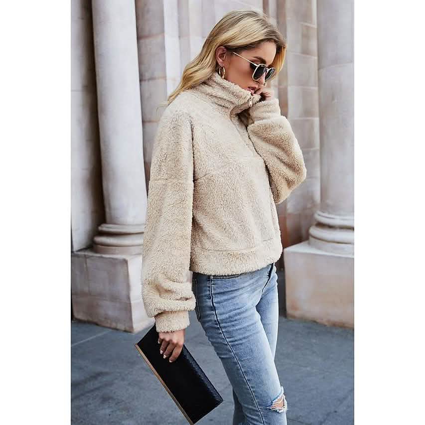Women's Pullover Plain Quarter Zip Sweatshirt DailySale