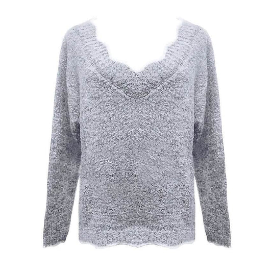 Women's Pullover Sweater Knitted Solid Colored Casual Acrylic Long Sleeve Loose Sweater Cardigans V Neck DailySale