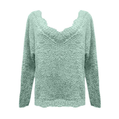 Women's Pullover Sweater Knitted Solid Colored Casual Acrylic Long Sleeve Loose Sweater Cardigans V Neck DailySale