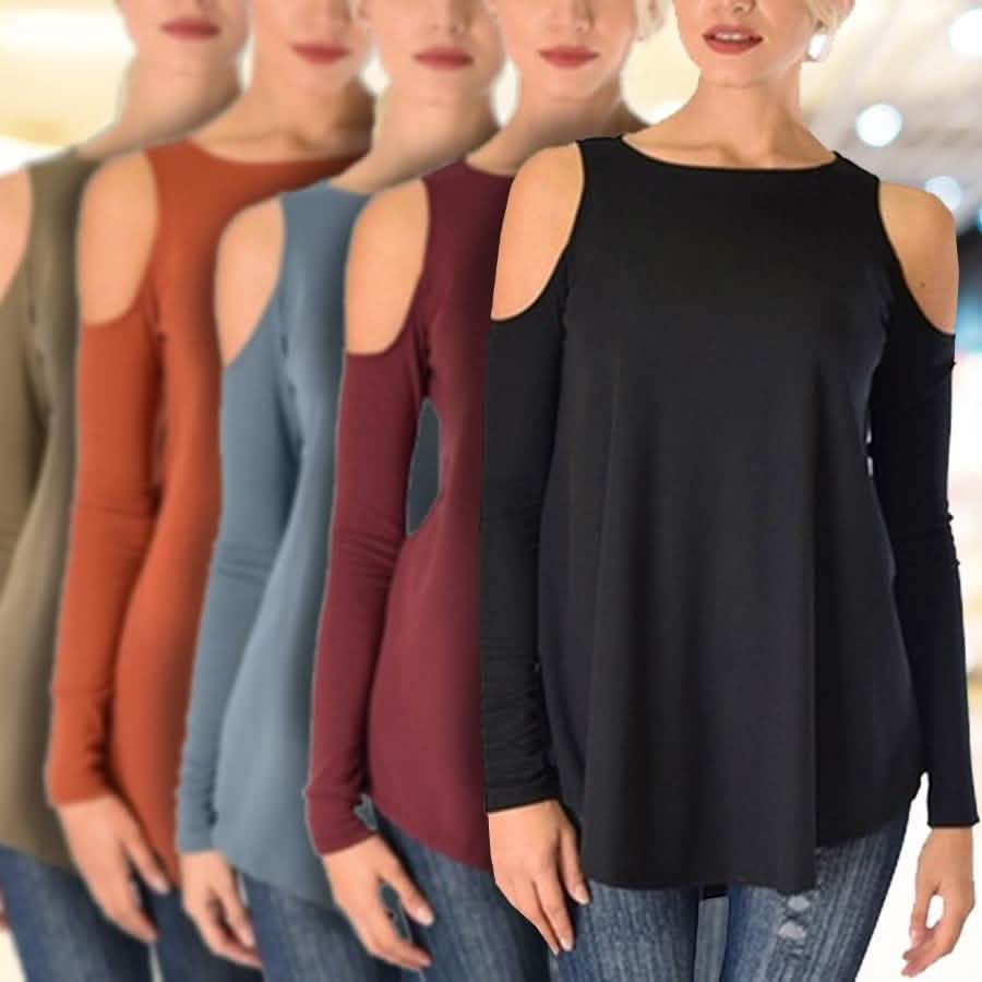 Women's Ribbed Cold-Shoulder Long-Sleeve Top - Assorted Sizes DailySale