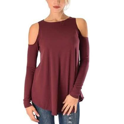 Women's Ribbed Cold-Shoulder Long-Sleeve Top - Assorted Sizes DailySale