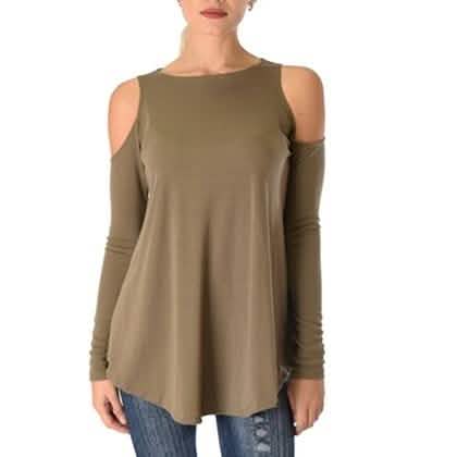 Women's Ribbed Cold-Shoulder Long-Sleeve Top - Assorted Sizes DailySale