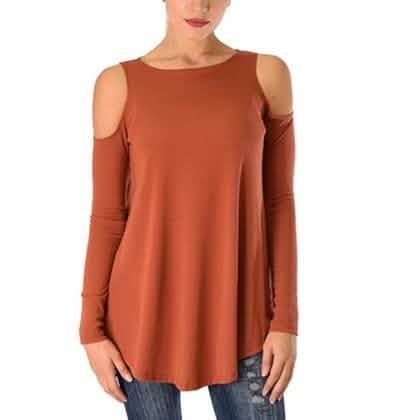 Women's Ribbed Cold-Shoulder Long-Sleeve Top - Assorted Sizes DailySale