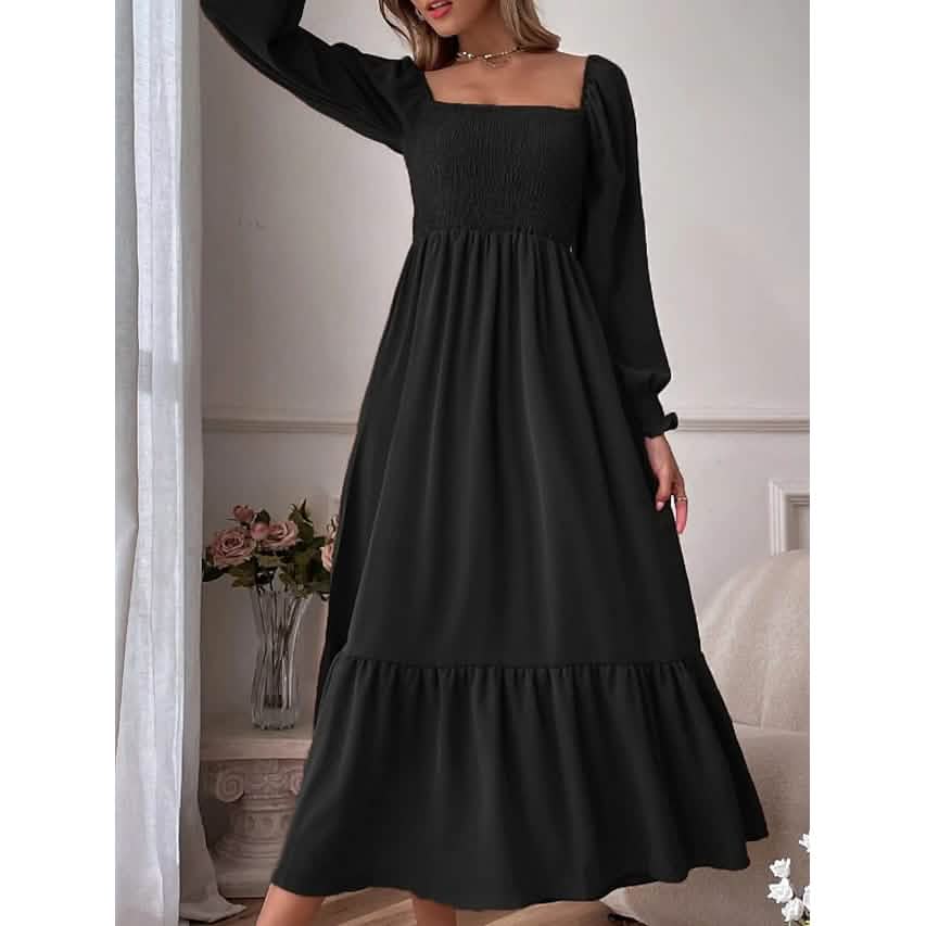 Women's Ruffle Autumn Winter Swing Midi Dress DailySale
