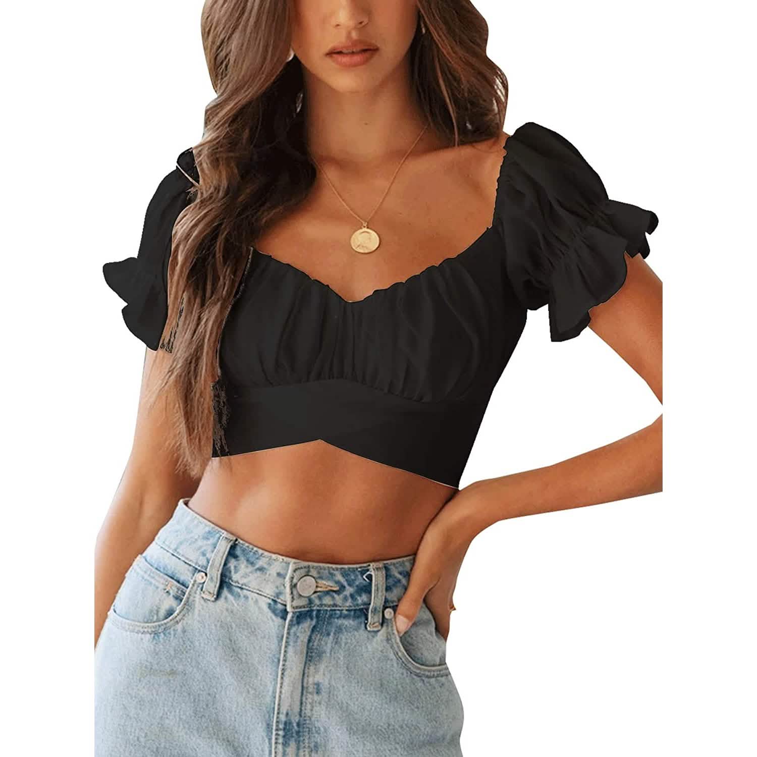 Women's Ruffle Short Sleeve Tie Shirt DailySale