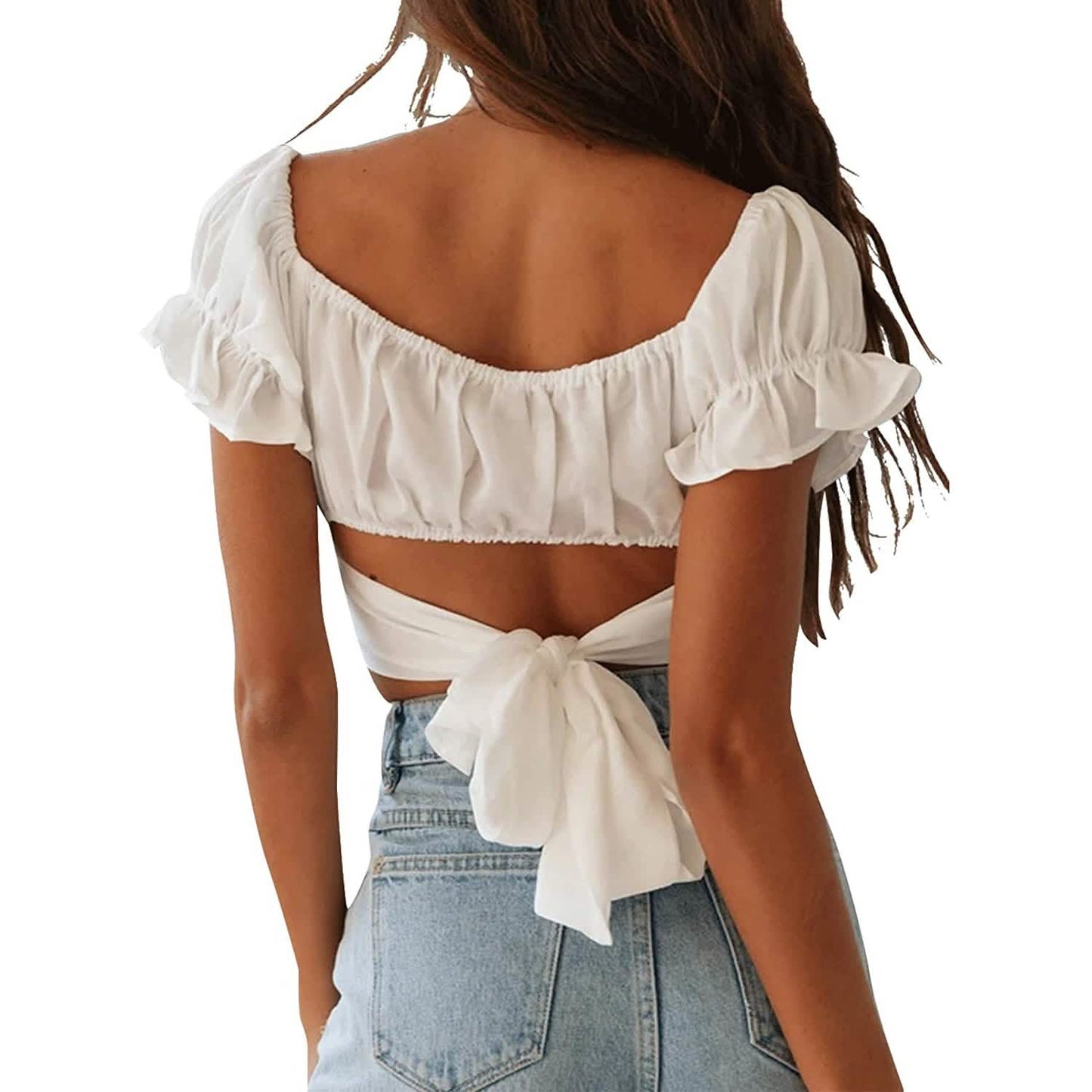 Women's Ruffle Short Sleeve Tie Shirt DailySale