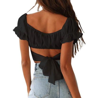 Women's Ruffle Short Sleeve Tie Shirt DailySale