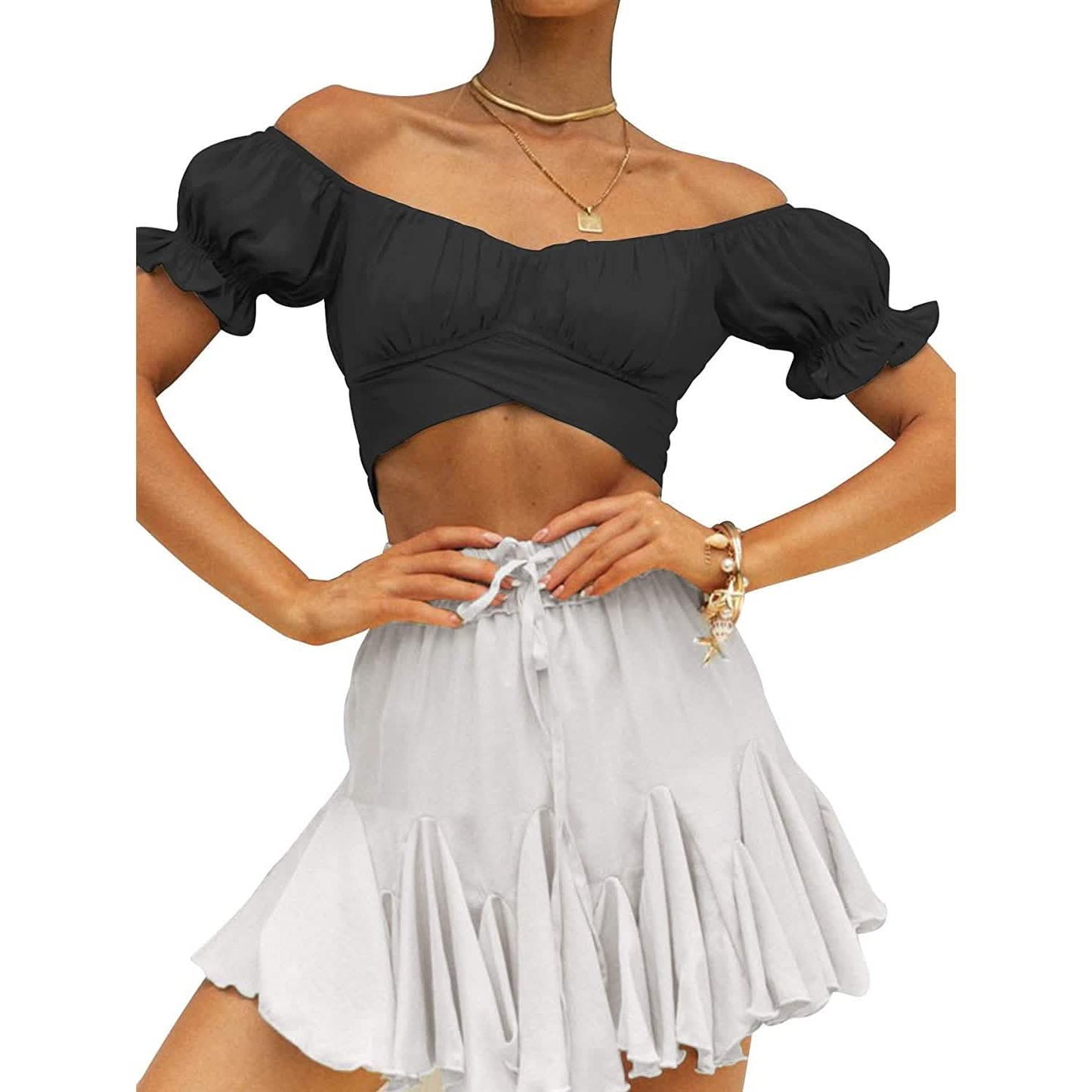 Women's Ruffle Short Sleeve Tie Shirt DailySale