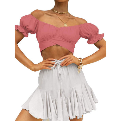 Women's Ruffle Short Sleeve Tie Shirt DailySale