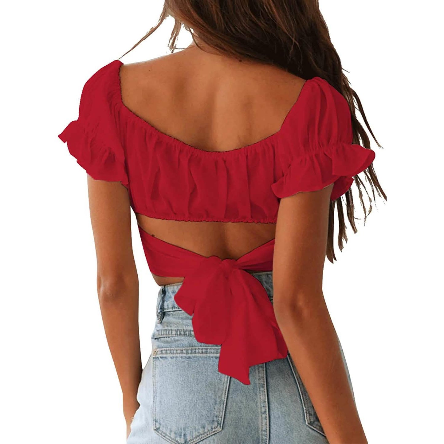 Women's Ruffle Short Sleeve Tie Shirt DailySale