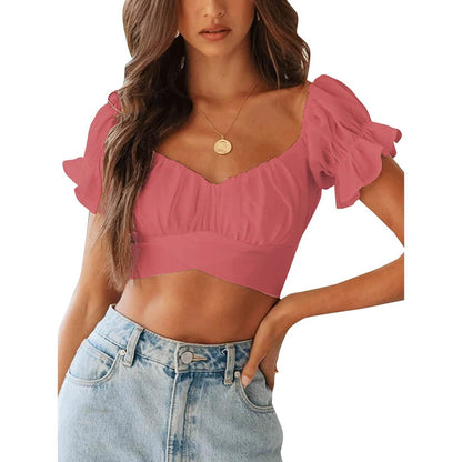 Women's Ruffle Short Sleeve Tie Shirt DailySale