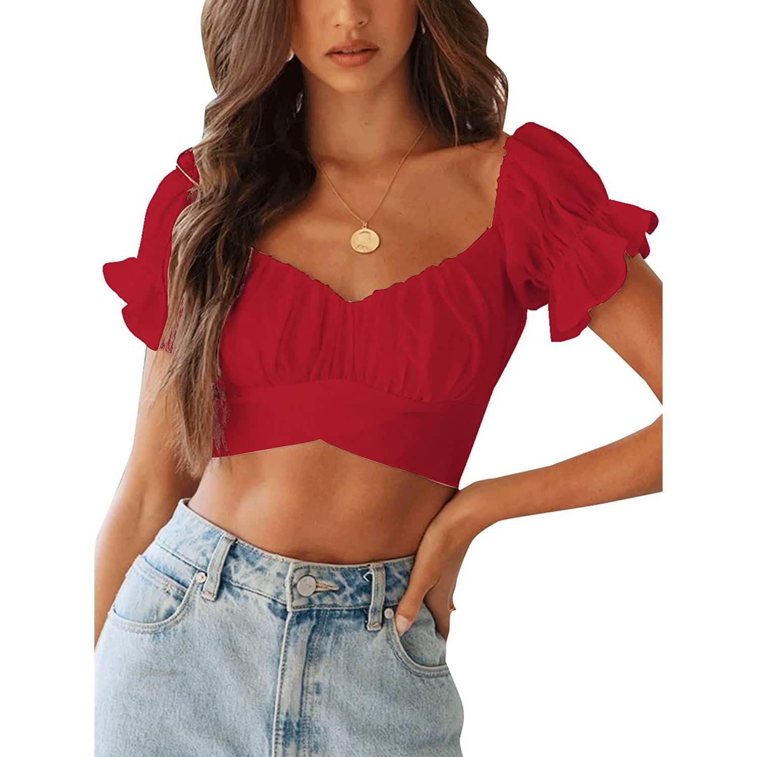 Women's Ruffle Short Sleeve Tie Shirt DailySale
