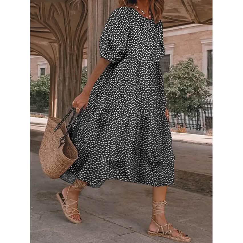 Women's Ruffled Patchwork Print Midi Dress DailySale
