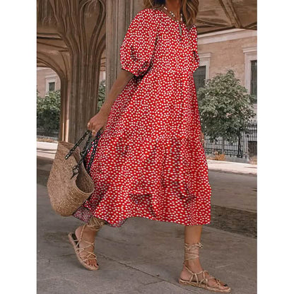 Women's Ruffled Patchwork Print Midi Dress DailySale
