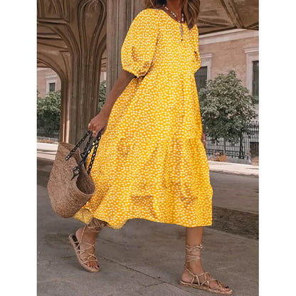 Women's Ruffled Patchwork Print Midi Dress DailySale