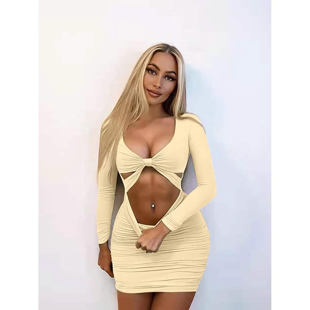 Women's Sexy Bodycon Deep V Neck Long Sleeve Cut Out Club Mini Dress DailySale
