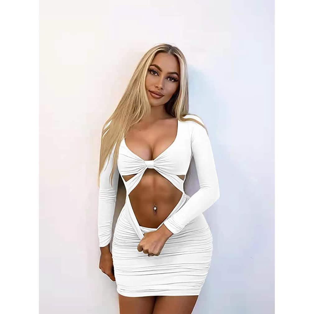 Women's Sexy Bodycon Deep V Neck Long Sleeve Cut Out Club Mini Dress DailySale