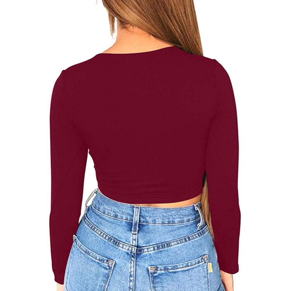Women's Sexy Bodycon Scoop Neck Long Sleeve Slim Crop Top DailySale