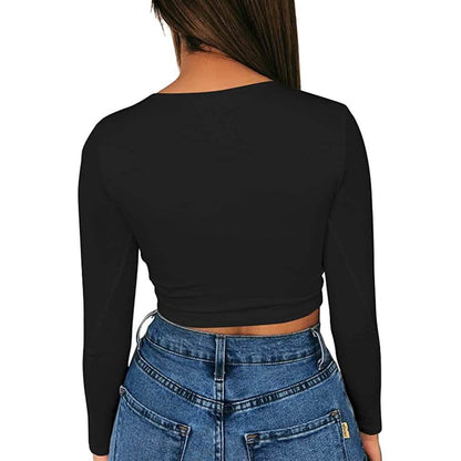 Women's Sexy Bodycon Scoop Neck Long Sleeve Slim Crop Top DailySale