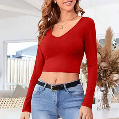 Women's Sexy Bodycon Scoop Neck Long Sleeve Slim Crop Top DailySale