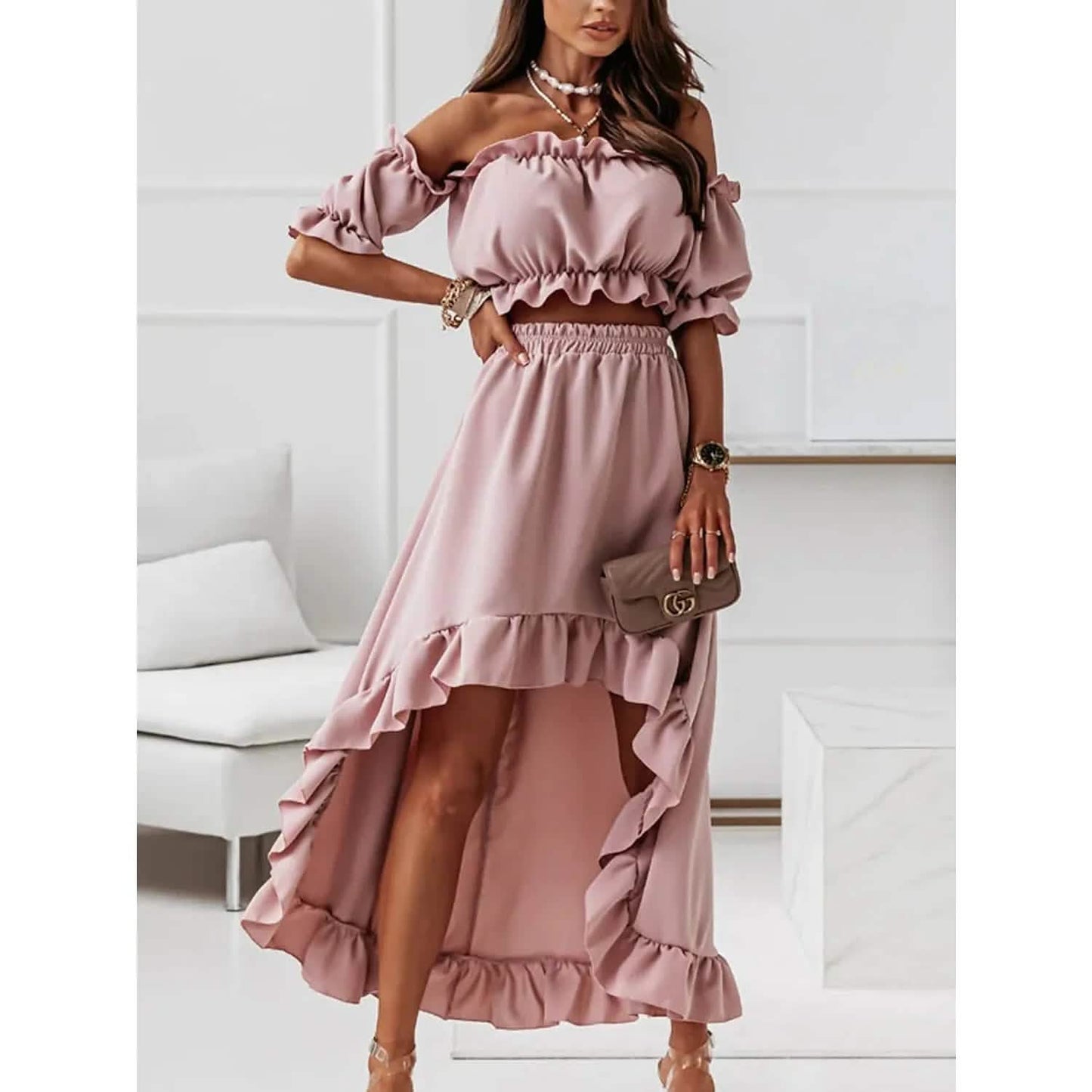 Women's Sexy Boho Solid Color Casual Dress Two Piece DailySale