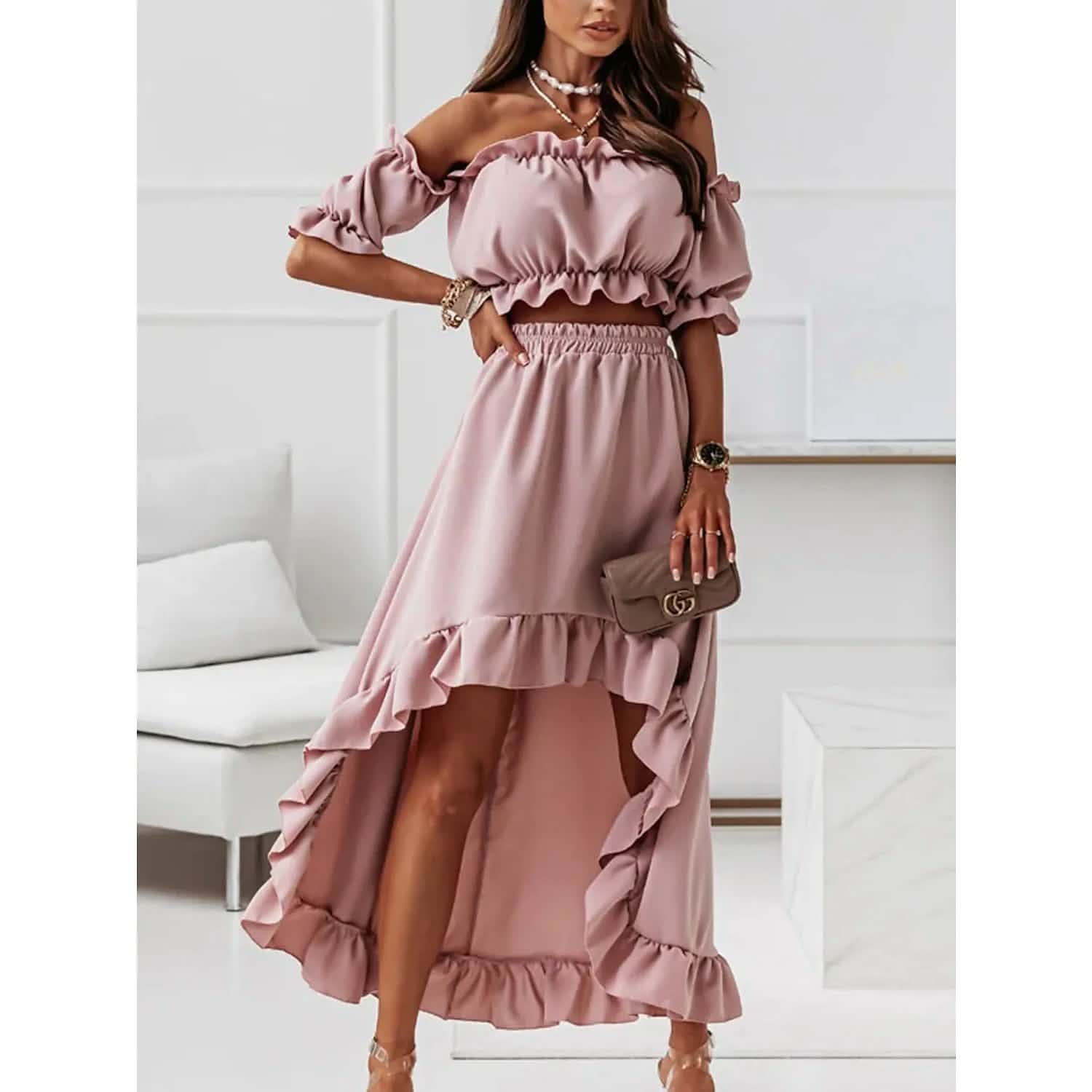 Women's Sexy Boho Solid Color Casual Dress Two Piece DailySale