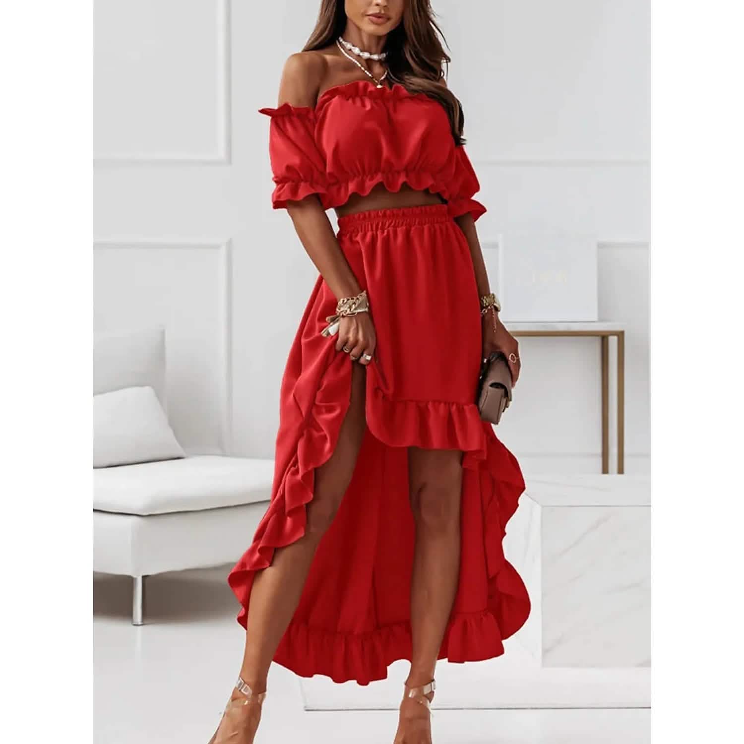 Women's Sexy Boho Solid Color Casual Dress Two Piece DailySale