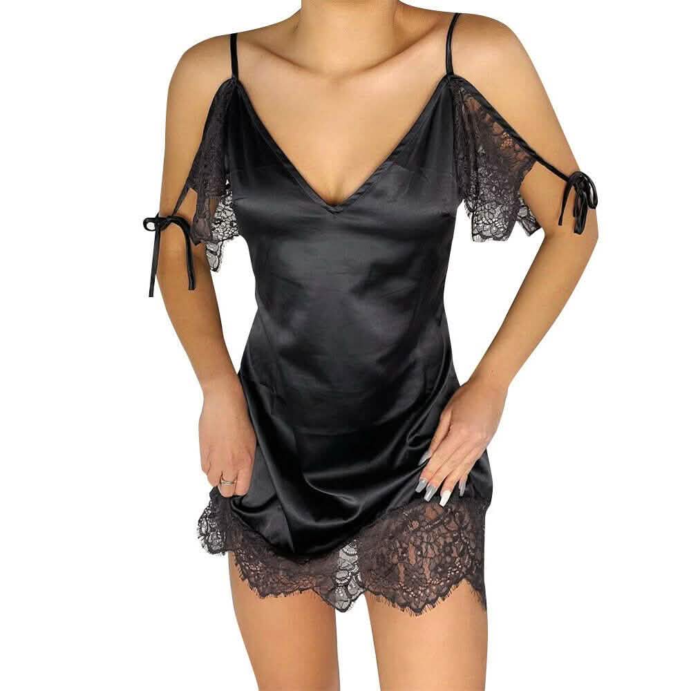 Women's Sexy Lace Satin Mini Dress DailySale