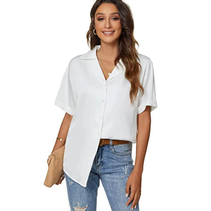 Women's Short Sleeve Casual Satin Button Down Shirt DailySale