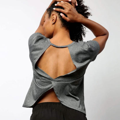 Women's Short Sleeve Criss Cross Open Back Solid T-Shirt Blouse DailySale