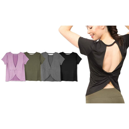 Women's Short Sleeve Criss Cross Open Back Solid T-Shirt Blouse DailySale