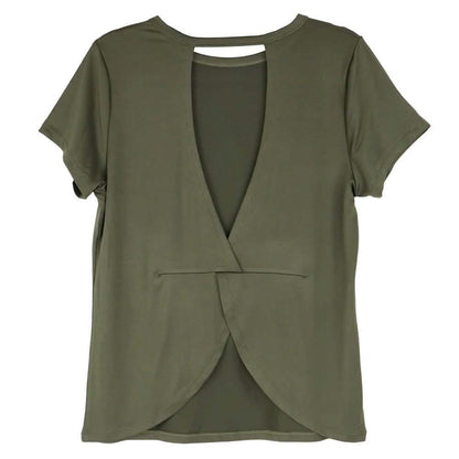 Women's Short Sleeve Criss Cross Open Back Solid T-Shirt Blouse DailySale