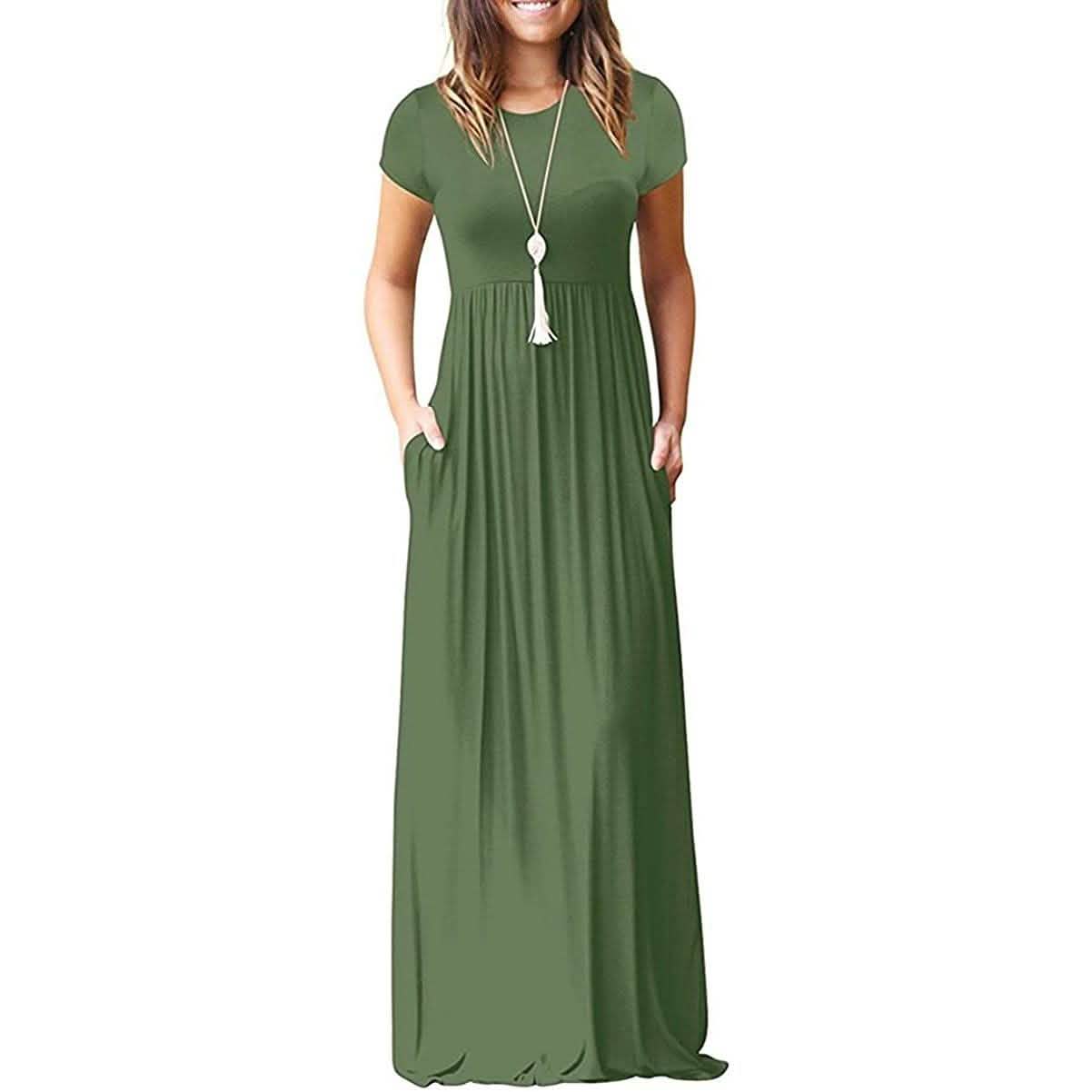 Women's Short Sleeve Loose Casual Long Dresses with Pockets DailySale
