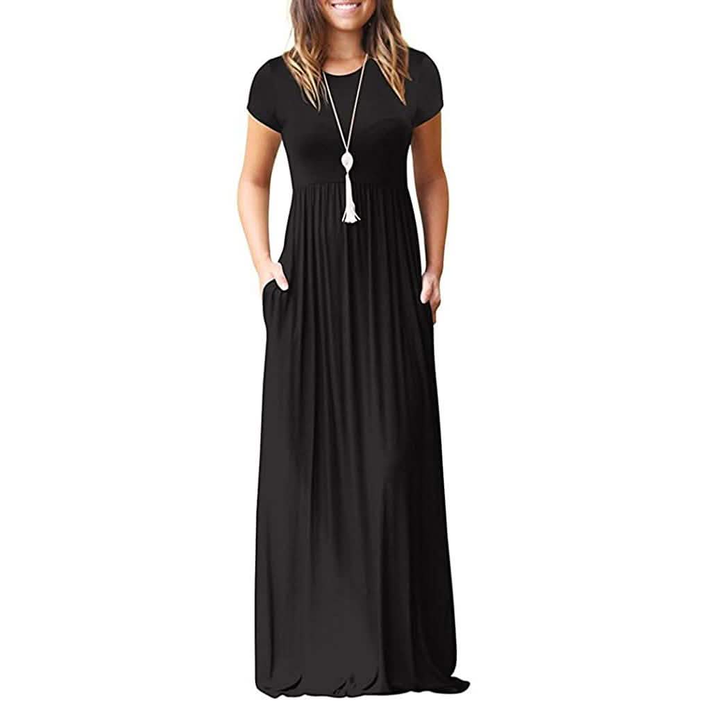 Women's Short Sleeve Loose Casual Long Dresses with Pockets DailySale