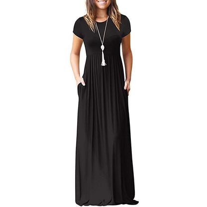 Women's Short Sleeve Loose Casual Long Dresses with Pockets DailySale