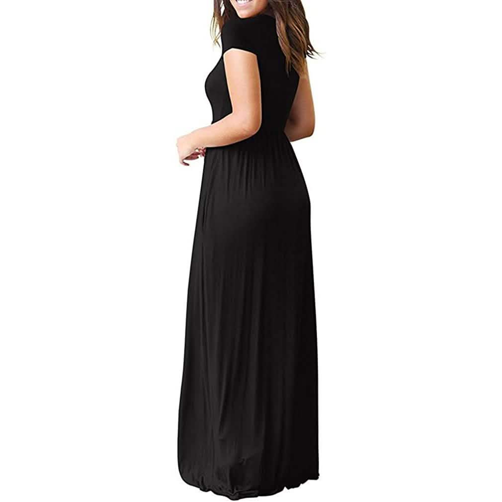Women's Short Sleeve Loose Casual Long Dresses with Pockets DailySale